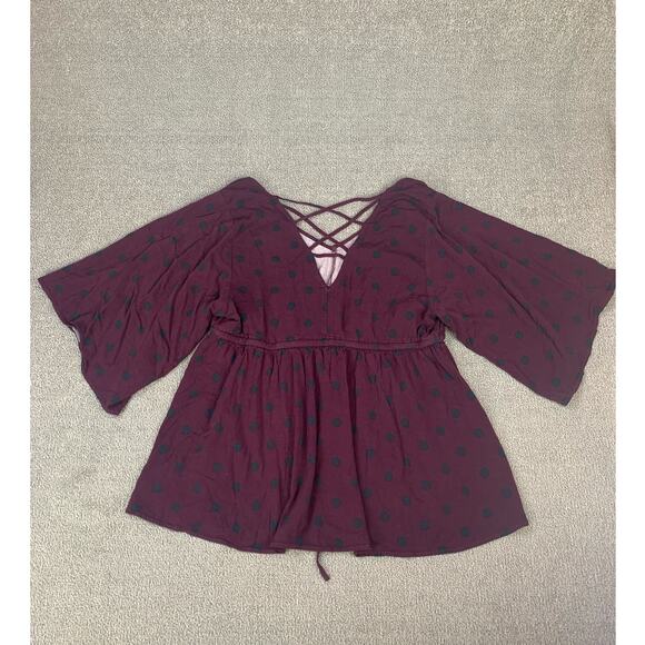 Torrid Babydoll Stretch Challis Top Polka Dot Burgundy Black Size 1X - Picture 4 of 9